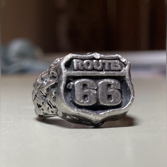 Route 66 Men's Ring -Hand Carved Pewter Biker's Very Heavy Ring Size 9 - Picture 2 of 6